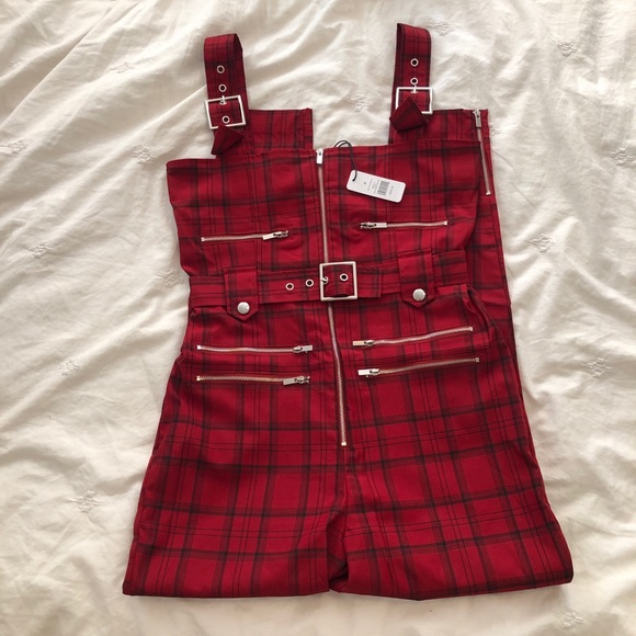 WeWoreWhat Moto Overalls Red Plaid M - Picture 2 of 6